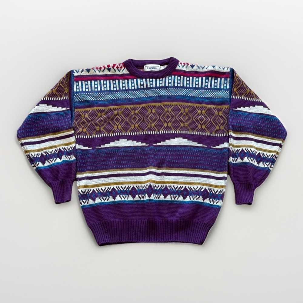 Vintage Carolina Bay Sweater Womens M Knit Crewneck Pullover 90s Retro Fair Isle